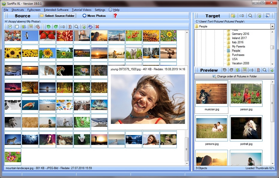Search photos with the photo management software and duplicate photo finder SortPix XL